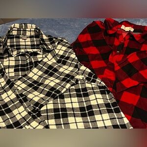 2 Plaid Button Down Shirts - Black and Red